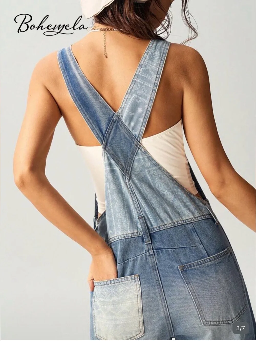 Boheyela Women's Light Blue Denim Overalls
